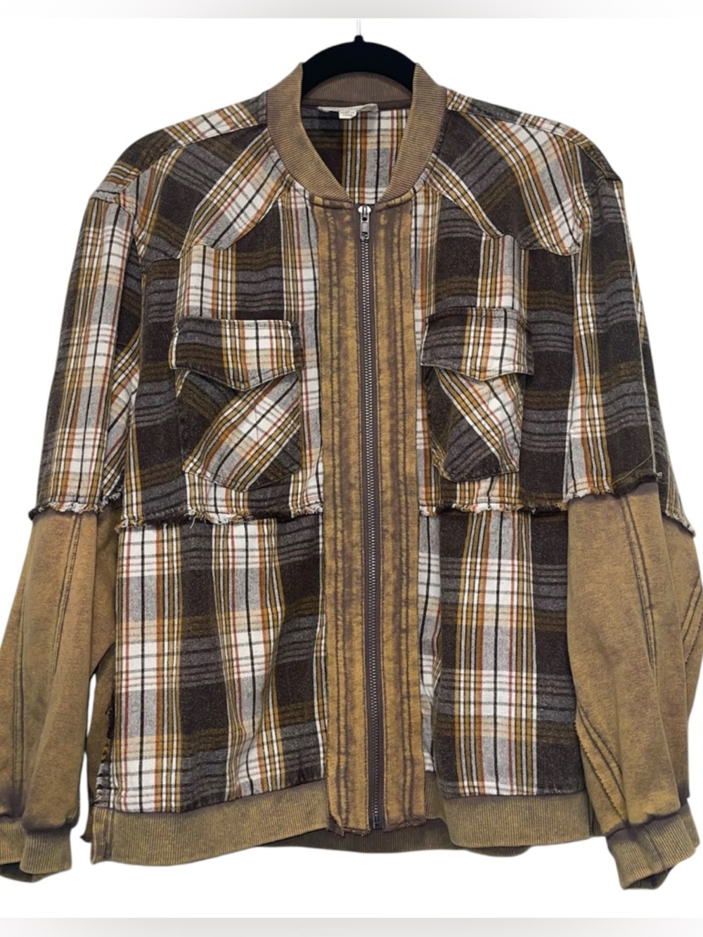 Oli & Hali Washed Media Plaid Zip Front Jacket Boho Size M